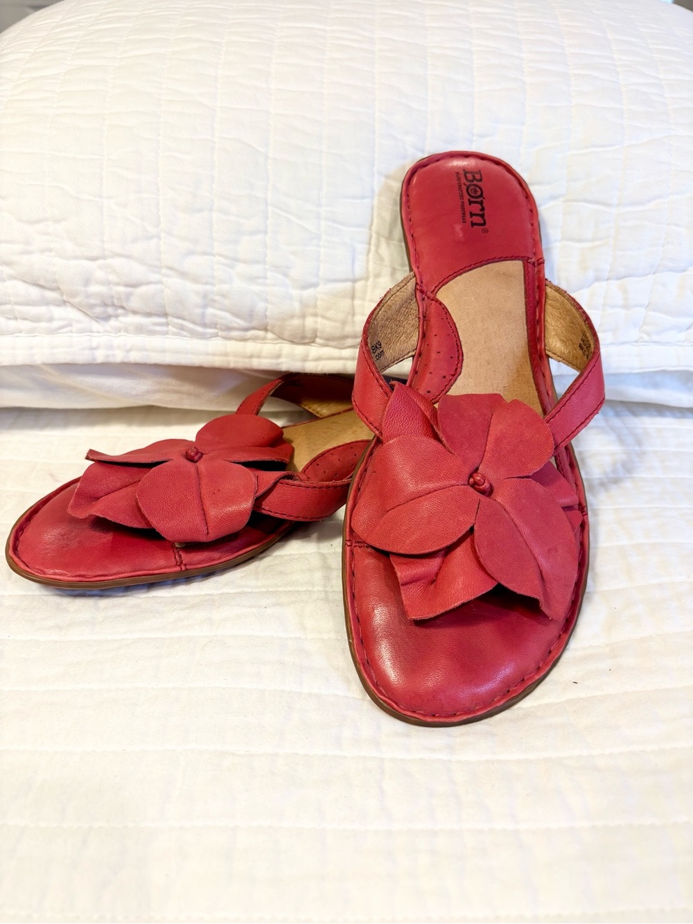 Born Red Leather Floral Slide Sandals